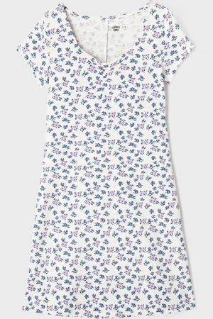 Gémo Robe manches courtes en maille fleurie à décolleté fantaisie fille