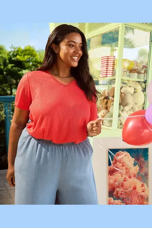 Gémo Tee-shirt manches courtes pailleté à col V femme grande taille