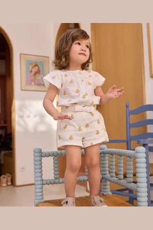 LuluCastagnette Short ample en double gaze de coton brodée bébé fille -