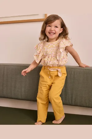LuluCastagnette Pantalon en coton bébé fille avec détails fleuris -
