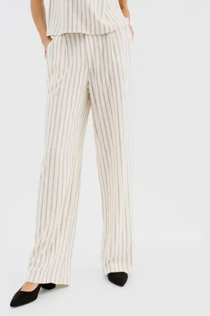 Gémo Pantalon large à rayures en viscose et lin femme