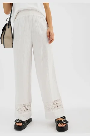 Gémo Pantalon large en gaze de coton et dentelle ajourée femme
