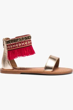 Gémo Sandales fille avec bride cheville ornée de perles et franges