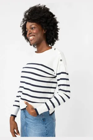 Gémo Pull fin à rayures pailletées avec boutons sur l’épaule femme