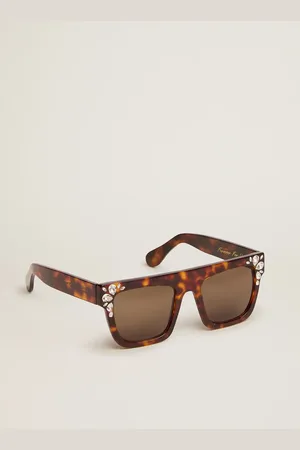 Golden Goose Lunettes De Soleil Modèle Carré Avec Monture Havane Et Cristaux, Femme