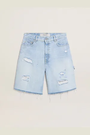 Golden Goose Bermuda Pour Femme En Denim À L’effet Usé, Femme