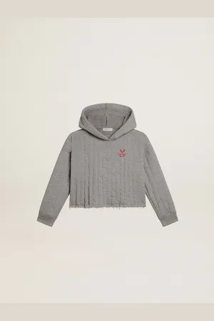 Golden Goose Sweat-shirt Cropped Garçonne Chiné Avec Capuche Et Broderie Sur Le Devant,