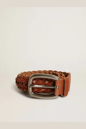 Golden Goose Ceinture Houston En Cuir Marron Tressé, Homme