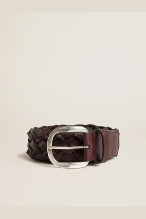 Golden Goose Ceinture Tressée Pour Homme En Cuir Marron Foncé, Homme