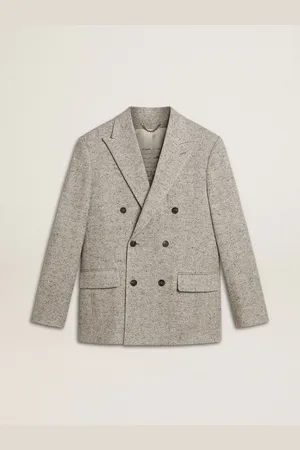 Golden Goose Veste Croisée Pour Homme En Soie Et En Laine À Chevrons Grises, Homme