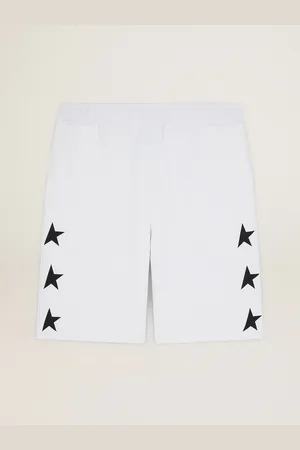 Golden Goose Bermuda Homme Blanc Vintage Avec Étoiles Noires Contrastées, Homme