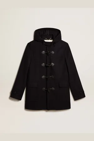 Golden Goose Duffle-coat En Laine Foncé Avec Capuche Et Fermeture Avec Brandebourgs, Homme