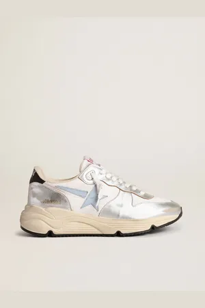 Golden Goose Running Sole En Nylon Et Cuir Lamé Argenté Avec Étoile Ciel, Femme