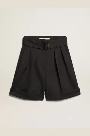 Golden Goose Short Femme En Gabardine De Laine Noire Avec Ceinture À La Taille, Femme
