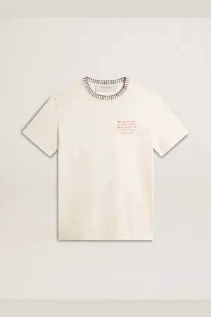 Golden Goose T-shirt Femme En Coton Vieilli Avec Broderies À La Main,