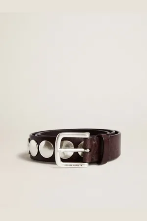 Golden Goose Ceinture Trinidad En Cuir Marron Foncé Avec Grands Cabochons Argentés, Homme