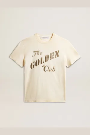 Golden Goose T-shirt Homme En Coton Vieilli Avec Imprimé Doré, Homme