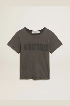 Golden Goose T-shirt Slim Anthracite Avec Traitement Effet Usé, Femme