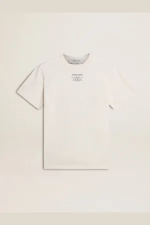 Golden Goose T-shirt Pour Femme En Coton Blanc Vieilli Avec Inscription Noire, Femme