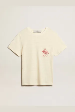 Golden Goose T-shirt Femme En Coton Vieilli Avec Poche Brodée, Femme