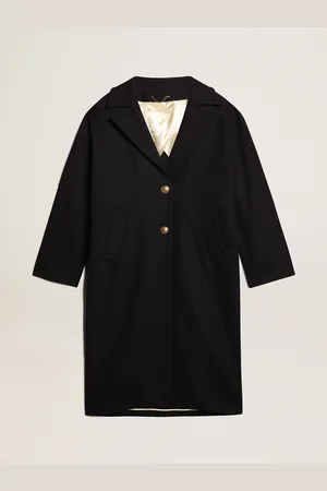 Golden Goose Manteau Droit Cocon Femme En Laine Foncé Avec Boutons Dorés,
