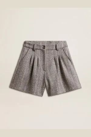 Golden Goose Short Pour Femme En Laine À Chevrons Marron Et Écru,