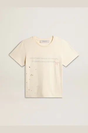Golden Goose T-shirt Femme En Coton Vieilli Avec Imprimé Et Broderie,