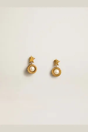 Golden Goose Boucles D’oreilles Dorées Avec Étoile Et Perle, Femme