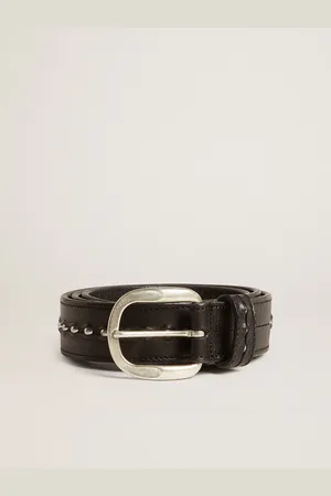 Golden Goose Ceinture Noire En Cuir Avec Cabochons, Homme
