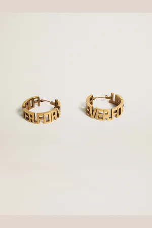 Golden Goose Boucles D’oreilles Créoles Or Ancien Avec Inscription Forever For You, Femme