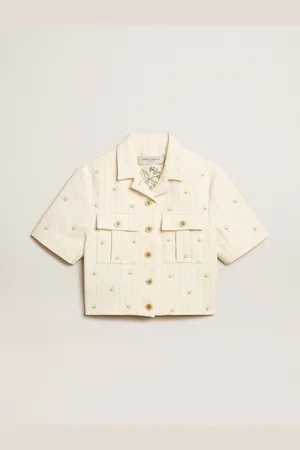 Golden Goose Veste Vieilli En Coton À Rayures Avec Broderie Florale All-over, Femme