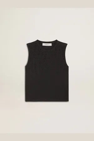 Golden Goose T-shirt Sans Manches Vieilli Avec Broderies Dégradées Ton Sur Ton, Femme
