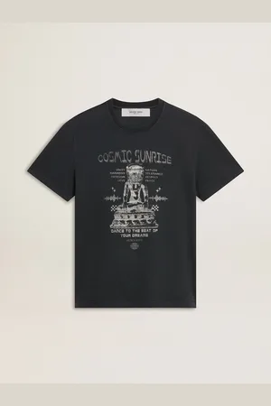 Golden Goose T-shirt Pour Homme En Coton Vieilli Avec Imprimé Sur Le Devant, Homme
