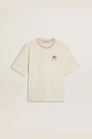 Golden Goose T-shirt Cny Vieilli Avec Broderie Rouge,