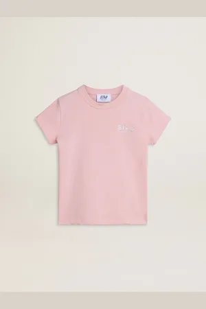 Golden Goose T-shirt Rose Pour Fille Avec Logo Et Grande Étoile À Paillettes Argentées,