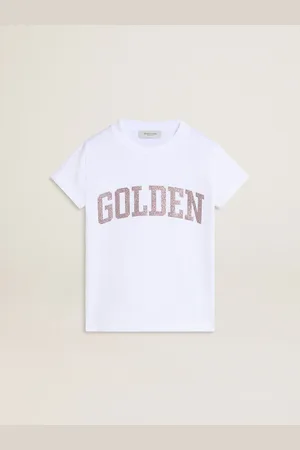 Golden Goose T-shirt Pour Filles Avec Inscription Golden À Paillettes Roses,