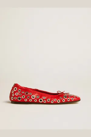 Golden Goose Ballerines Amy En Cuir Nappa Rouge Avec Cabochons Argentés, Femme