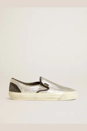 Golden Goose Vce Penstar Pour Homme En Cuir Lamé Argenté Avec Contrefort En Cuir , Homme