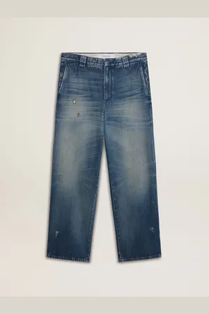 Golden Goose Pantalon Chino Pour Homme En Denim Avec Détails Usés, Homme
