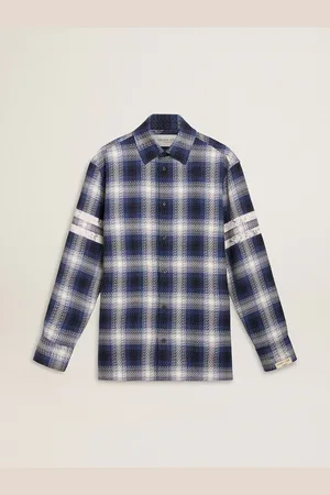 Golden Goose Chemise Bleue Pour Homme À Damier 3d Et À Imprimé Dans Le Dos, Homme