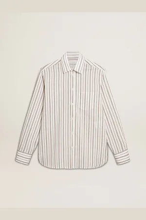 Golden Goose Chemise Blanche Pour Homme En Coton À Fines Rayures Bordeaux, Homme