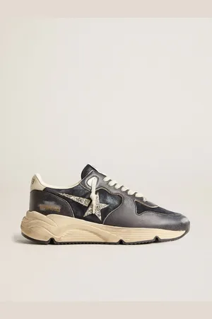 Golden Goose Running Sole Pour Femme En Cuir Velours Foncé Avec Étoile À Paillettes Argentées, Femme