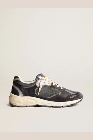 Golden Goose Dad-star Pour Homme En Résille Et Cuir Velours Bleu Foncé Avec Étoile Noire, Homme