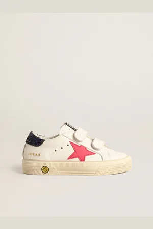 Golden Goose May Teen Avec Étoile En Cuir Fuchsia Et Contrefort À Paillettes Bleues,