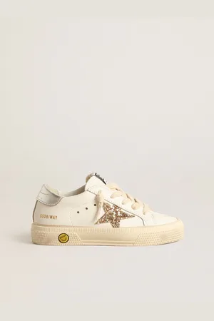 Golden Goose May Teen En Cuir Avec Étoile À Paillettes Dorées Et Contrefort Argenté,