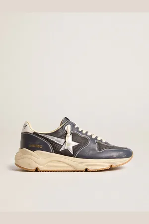 Golden Goose Running Sole Pour Homme En Cuir Nappa Bleu Foncé Et Nylon Avec Étoile Argentée, Homme