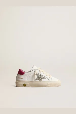 Golden Goose May Young En Cuir Nappa Avec Étoile À Paillettes Platine Et Contrefort Magenta,