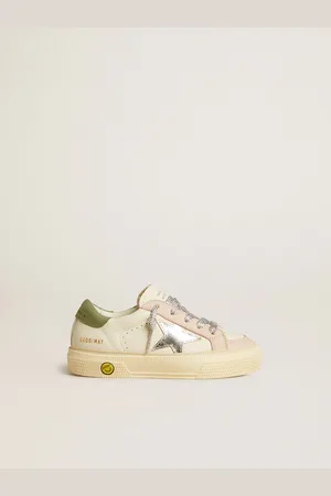 Golden Goose May Teen En Cuir Nappa Avec Étoile Argentée Et Contrefort Vert Olive,