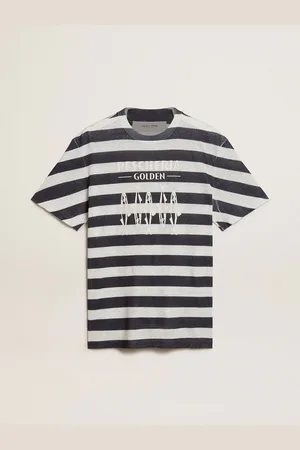 Golden Goose T-shirt Pour Homme À Rayures Blanches Et Bleues Avec Imprimé « pescheria Golden », Homme