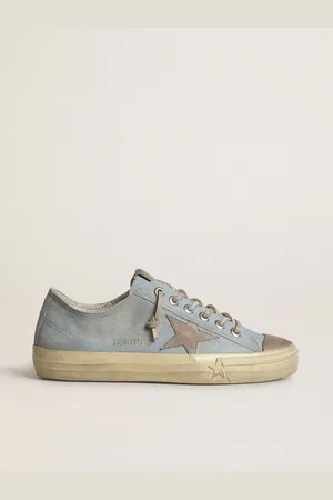 Golden Goose V-star Pour Femme En Toile Ciel Avec Étoile En Cuir Gris Tourterelle, Femme